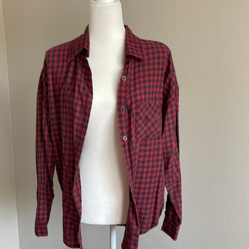 Brandy Melville Red Checkered Flannel Shirt One Size
